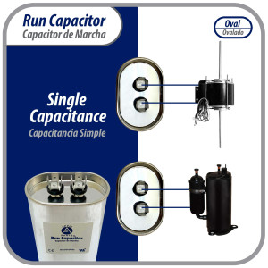 Appli Parts Run Capacitor for ac 5 Mfd uF (microfarads) 370 VAC or 450 VAC CBB65 Oval Universal fit for hvac and other applications 2-3/4in H 1-3/8in W 2-1/8in L CON-5-450-O