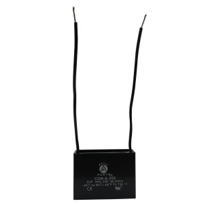 Appli Parts Fan Capacitor 6 mfd (microfarads) uf 250 VAC with 2 Wire Terminal Connections compatible with any brand with same capacitance 1-7/8in Width 3/4in Depth 1-3/8in Height CAP-6-250-2C