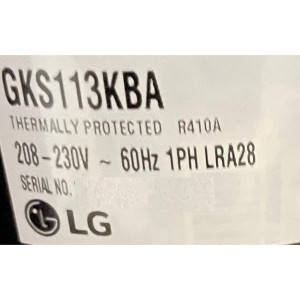 LG Compressor Rotary fixed speed 208-230V/1Ph/60Hz LRA 56 R410A Thermally Protected internal OLP GKS113KBA 201401601383 11103010001056 
Fits: EACM012C11B Midea PAC13037 PAC120371