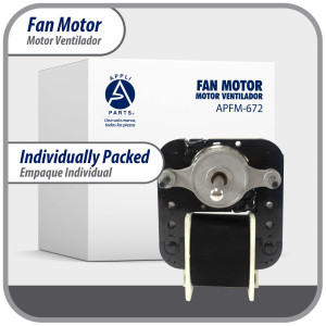 Appli Parts APFM-672 1/130 Hp Fan Motor, 220 V, 50/60 Hz, 3000 rpm, Reversible rotation, Universal Fan Motor Kit, Shaft 3/16 in by 1-1/4 in long includes 2 Fan Blades 4 and 5.5 in Certified UL E479056 Replaces NUV-672, SM672
