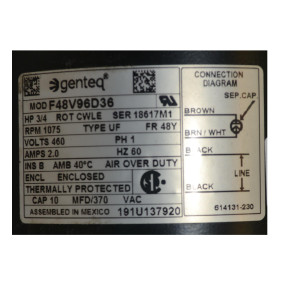 Motor 3/4hp 460v/1ph/60hz 1075rpm Para Optyma F48v96d36 191u137920 / 119-5630