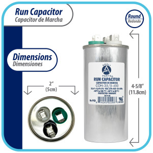 Appli Parts Condensador Capacitor de Marcha 35+5 Mfd uF (microfaradios) 370VAC o 450VAC CBB65 Universal Aire acondicionado y aplicaciones Redondo UL E476928 11.8cm Alto 5cm Ancho CON-35/5-450