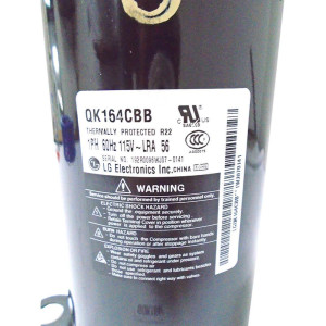 LG Compresor Rotativo 12.000 Btu R22 115V/1Ph/60Hz OLP Interno (Incluye Cobertor, Sello, Arandela, Tuerca, Asiento de Goma) Utiliza Capacitor 50mfd/370vac No Incluido QK164C / QK164CBB