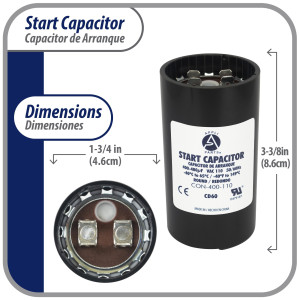 Appli Parts CON-400-110 Capacitor de Arranque 400-480 MFD (microfaradios) uF, 110-125 VAC. Universal para Motores Electricos, condensador de arranque de 4.6 cm de Diametro, 8.6 cm de Alto