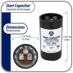 Appli Parts CON-88-110 Capacitor de Arranque 80-106 MFD (microfaradios) uF, 110-125 VAC. Universal para Motores Electricos, condensador de arranque de 3.7 cm de Diametro, 7 cm de Alto