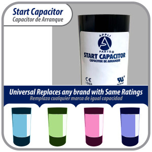 Appli Parts CON-430-110 Motor Start Capacitor 430-516 MFD uF, 110-125 VAC. Universal for Electric Motor Applications, 1.75 in Wide, 3.38 in Height