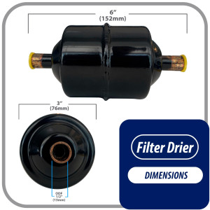 Appli Parts APFD-164S 1/2 in Liquid Line Refrigerant AC Filter Drier hvac Refrigeration 164S ODF Sweat Solder connection universal unidirectional 7in long 3in wide Appli Parts APFD-164S 1/2 in Liquid Line Refrigerant AC Filter Drier hvac Refrigeration 164S ODF Sweat Solder connection universal unidirectional 7in long 3in wide