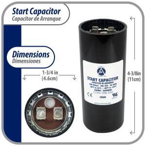 Appli Parts CON-708-250 Capacitor de Arranque 708-850 MFD (microfaradios) uF, 250 VAC. Universal para Motores Electricos, condensador de arranque de 4.6 cm de Diametro, 11 cm de Alto