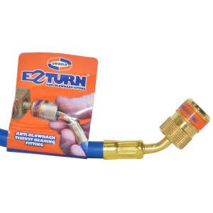 Uniweld EZM3B Manguera Manometro 36 pulg, 90 cm, Azul, Conexiones 1/4 x 5/16, CFC,HCFC,HFC,R410 Ez-Turn Anti-Blowback