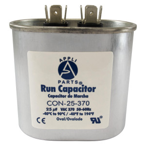 Appli Parts Run Capacitor for ac 25 Mfd uF (microfarads) 370VAC CBB65 Oval Universal fit for hvac and other applications 2-3/4 in Wide 1-3/4 in Depth 2-1/2 in Height CON-25-370
 Appli Parts Run Capacitor for ac 25 Mfd uF (microfarads) 370VAC CBB65 Oval Universal fit for hvac and other applications 2-3/4 in Wide 1-3/4 in Depth 2-1/2 in Height CON-25-370