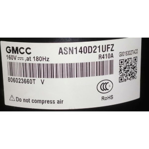GMCC Compressor DC Rotary Inverter ASN140D21UFZ RoHS R-410a 11103020003099
Fits: 38MHRBQ18AA3, DLCERAH18AAK, EDHM18C19B, INVERTER18CRFN1W, INVERTER18CRSL1, INVERTER18CRWH1, PIA18265B