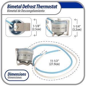 Appli Parts APBT-L45C Bimetal Thermostat 2 Wire, Open 45 F and Close 25 F, With Clip, black and black colored wires, Reference BIM-315 / Thermodisc