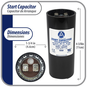 Appli Parts CON-829-110 Capacitor de Arranque 829-995 MFD (microfaradios) uF, 110-125 VAC. Universal para Motores Electricos, condensador de arranque de 4.6 cm de Diametro, 11 cm de Alto