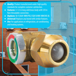 Appli Parts APSG-58 5/8 in Sight Glass and liquid moisture indicator Flare connections with take-apart Body for HVAC/R installations suitable for CFC HCFC HFC refrigerants