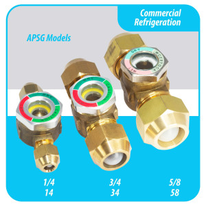 Appli Parts APSG-58A Visor de Liquido 5/8 pulg Flare e Indicador de Humedad con conexiones Rosca con cuerpo extraible para Sistemas de Refrigeracion y Aire Acondicionado