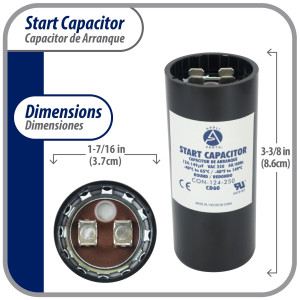 Appli Parts CON-124-250 Capacitor de Arranque 124-149 MFD (microfaradios) uF, 250 VAC. Universal para Motores Electricos, condensador de arranque de 3.7 cm de Diametro, 8.6 cm de Alto