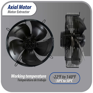 Appli Parts AXF-200 Extractor Axial 200 mm (7-7/8 pulg) 220 V, 1 ph, 50-60 Hz, 40 W, 1600 rpm, Rango Temperatura -30 C a 60 C, incluye aspa y base tipo jaula