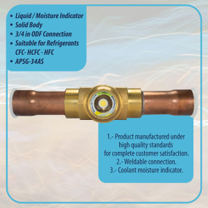 Appli Parts APSG-34AS Visor de Liquido 3/4 pulg Indicador de Humedad con conexiones Soldable con cuerpo solido para Sistemas de Refrigeracion y Aire Acondicionado