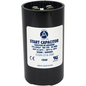 Appli Parts CON-216-330 Motor Start Capacitor 216-259 MFD uF, 330 VAC. Universal for Electric Motor Applications, 1.75 in Wide, 3.38 in Height