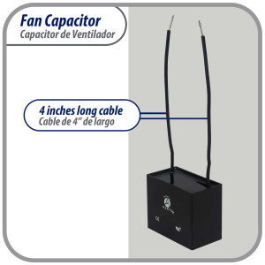 Appli Parts Condensador Capacitor de ventilador 5 mfd (microfaradios) uf 250VAC con 2 cables compatible con cualquier marca de igual capacitancia 4.7cm Ancho 1.8cm Prof 2.8cm Alto CAP-5-250-2C