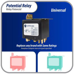 Appli Parts APPR-066 Relay Potencial 066, Voltaje de Bobina 395 V, Recogida Minima 215 V, Recogida Maxima 225 V, Caida Maxima 120 V, 50/60Hz Remplazo universal para refrigeracion y aire acondicionado