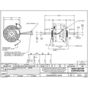 US Motor 3/4 hp 1075 rpm, 6 Poles 2 Shaft OAO 3 Speed 5.6 diameter, CCW 
208-230v, 60 hz, 1 ph, 7.5 mfd/370 VAC Run Capacitor 1894 K055DUT1259011B
