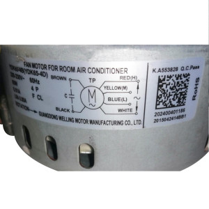 Motor Ventilador Unidad Interna Eje 4 in largo X 1/4 in YDK65-4B (Ydk65-4d) KT-65-4-9 RoHS 220-230v 65w 0.51a Ccwse 202400401186 / 11002012002595 11002012030949 Sirve ecox EDDM030C16B EDDM036C16B