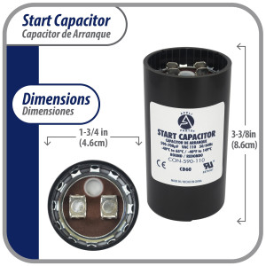 Appli Parts CON-590-110 Capacitor de Arranque 590-708 MFD (microfaradios) uF, 110-125 VAC. Universal para Motores Electricos, condensador de arranque de 4.6 cm de Diametro, 8.6 cm de Alto