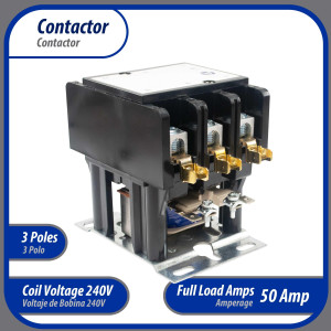 Appli Parts APAC-350240 Contactor 3 Polos 50A 240V Bobina Repuesto para Compresores de CA y Aplicaciones Electricas Certificacion UL E476929 de Trabajo Pesado