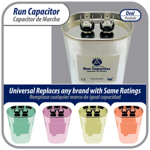 Appli Parts Condensador Capacitor de Marcha 15 Mfd uF (microfaradios) 370/450VAC CBB65 Universal Aire acondicionado y otras aplicaciones Ovalado UL 9cm Alto 3.4cm Ancho 5.4cm Largo CON-15-450-O 