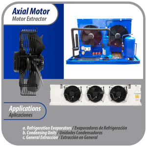 Appli Parts AXF-200-1 Extractor Axial 200 mm (7-7/8 pulg) 110V, 1 ph, 60 Hz, 40 W, 1600 rpm, Rango Temperatura -30 C a 60 C, incluye aspa y base tipo jaula