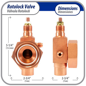 Appli Parts APRV-VA07 Valvula Rotolock V07 1-3/4 pulg x 7/8 pulg Soldable con puertos de acceso de 1/4 pulg Universal para sistemas de refrigeracion y aire acondicionado Appli Parts APRV-VA07 Valvula Rotolock V07 1-3/4 pulg x 7/8 pulg Soldable con puertos de acceso de 1/4 pulg Universal para sistemas de refrigeracion y aire acondicionado