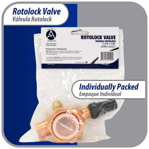 Appli Parts APRV-VA07 Valvula Rotolock V07 1-3/4 pulg x 7/8 pulg Soldable con puertos de acceso de 1/4 pulg Universal para sistemas de refrigeracion y aire acondicionado