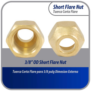 Appli Parts APFN-38 3/8 in Flare short brass flared fittings for use with copper, brass, aluminum, or steel tubing in gas line plumbing and hvac applications