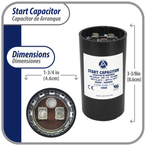 Appli Parts CON-540-110 Capacitor de Arranque 540-648 MFD (microfaradios) uF, 110-125 VAC. Universal para Motores Electricos, condensador de arranque de 4.6 cm de Diametro, 8.6 cm de Alto