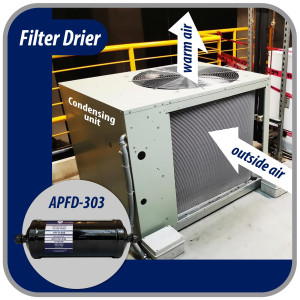 Appli Parts APFD-303 3/8 in Liquid Line Refrigerant AC Filter Drier hvac Refrigeration 303 SAE Flare connection universal unidirectional 10-1/2 in long 3-1/4 in wide