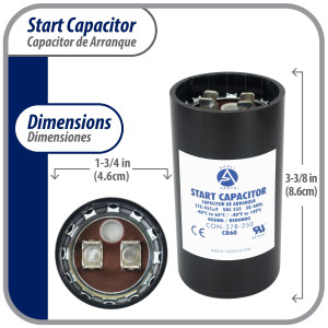 Appli Parts CON-378-250 Capacitor de Arranque 378-455 MFD (microfaradios) uF, 250 VAC. Universal para Motores Electricos, condensador de arranque de 4.6 cm de Diametro, 8.6 cm de Alto
