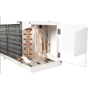 Danfoss 114U0011 Evaporator Optyma LMBP R404 6.3K Btu/hr at 25F SST MBP 5.3K Btu/hr at -20F SST LBP Electric Defrost 6FPI Low Profile 1 x 12in ECM Fan DACC RX L041.1A4/E1 230V/1Ph/60Hz 
