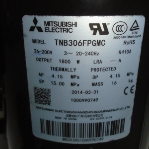 Compressor Inverter Mitsubishi Tnb306fpgmc R410a 11103020000126 / 201401500220 / 11103020000002 / 201401510160 Fits: Emvrf50c00b / Eddm036c16b