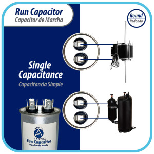 Appli Parts Run Capacitor for ac 35 Mfd uF (microfarads) 370 VAC or 450 VAC CBB65 Round Universal fit for hvac and other applications 3-5/8 in High 1-7/8 in Wide CON-35-450 