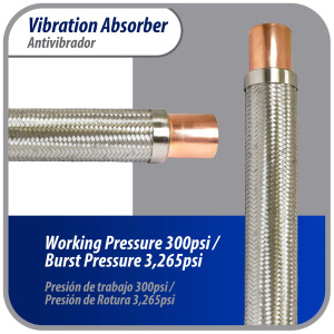 Appli Parts APVE-258 2-5/8 in Vibration Absorber Eliminator Sweat Connections 24 in Long 300 psi Max working and 3,265 psi Burst pressure