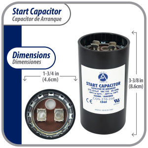 Appli Parts CON-270-250 Capacitor de Arranque 270-324 MFD (microfaradios) uF, 250 VAC. Universal para Motores Electricos, condensador de arranque de 4.6 cm de Diametro, 8.6 cm de Alto