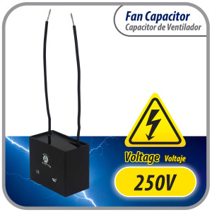 Appli Parts Fan Capacitor 2.5 mfd (microfarads) uf 250 VAC with 2 Wire Terminal Connections compatible with any brand with same capacitance 1-1/2in Width 5/8in Depth 1in Height CAP-2.5-250-2C