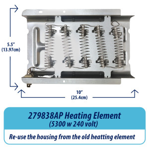279838 Appli Parts dryer Heater Element 279838AP dryer heating element replacement for OEM parts for brands such as Whirlpool Amana Kenmore Maytag and other electric dryers 279838 Appli Parts dryer Heater Element 279838AP dryer heating element replacement for OEM parts for brands such as Whirlpool Amana Kenmore Maytag and other electric dryers