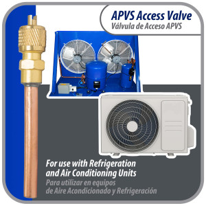 Appli Parts Valvula de acceso de 1/4 SAE x 1/4 pulg OD x con vastago de cobre de 5cm de largo con nucleo y tapa de laton con removedor de nucleo y empacadura APVS-14142