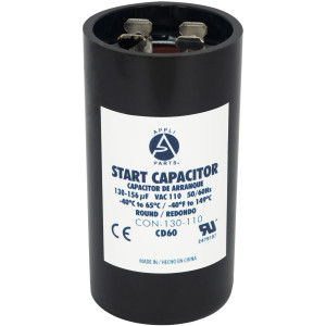 Appli Parts CON-130-110 Capacitor de Arranque 130-156 MFD (microfaradios) uF, 110-125 VAC. Universal para Motores Electricos, condensador de arranque de 3.7 cm de Diametro, 7 cm de Alto