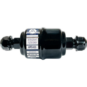 Appli Parts APFD-033 3/8 in Liquid Line Refrigerant AC Filter Drier hvac Refrigeration 033 SAE Flare connection universal unidirectional 4-1/2 in long 1-3/4 in wide  
