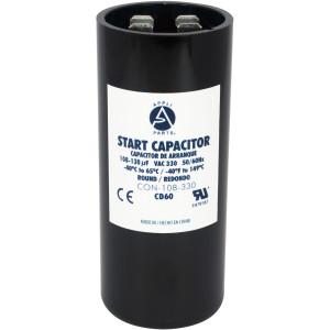 Appli Parts CON-108-330 Motor Start Capacitor 108-130 MFD uF, 330 VAC. Universal for Electric Motor Applications, 1.44 in Wide, 3.38 in Height
