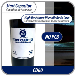Appli Parts motor start capacitor 108-130 Mfd (microfarads) uF 330 VAC universal fit for electric motor applications 1-7/16 in Wide 3-3/8 in Height CON-108-330
