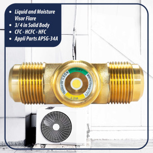 Appli Parts APSG-34A Visor de Liquido 3/4 pulg Flare e Indicador de Humedad con conexiones Rosca con cuerpo solido para Sistemas de Refrigeracion y Aire Acondicionado